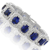 Thumbnail for 14K White Solid Gold Mens Diamond Blue Sapphire Bracelet 56.00 Ctw