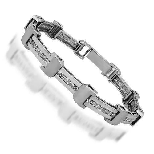 14K White Solid Gold Mens Diamond Bracelet 5.35 Ctw