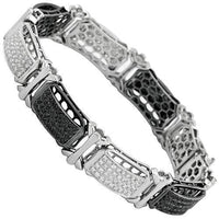Thumbnail for 14K White Solid Gold Mens Diamond Bracelet with Black Diamonds 14.00 Ctw