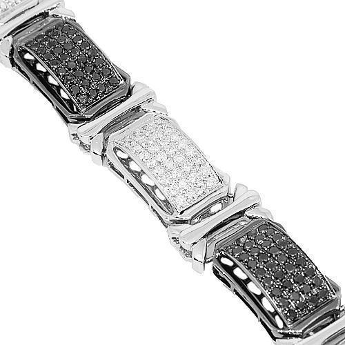 14K White Solid Gold Mens Diamond Bracelet with Black Diamonds 14.00 Ctw