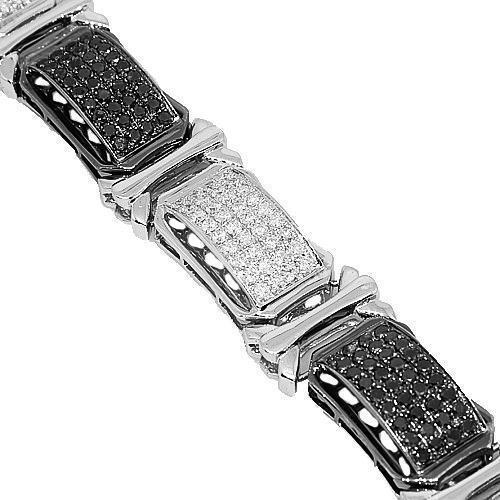 14K White Solid Gold Mens Diamond Bracelet with Black Diamonds 14.00 Ctw