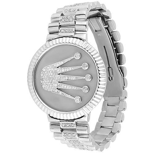 14K White Solid Gold Mens Diamond Bracelet With Crown 5.68 Ctw
