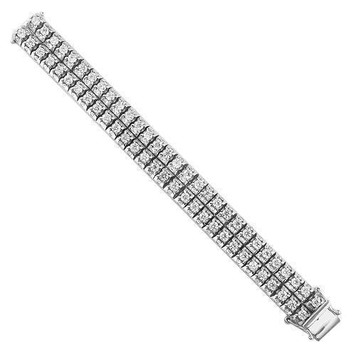 14K White Solid Gold Mens Two Row Diamond Customized Tennis Bracelet With Side Stones 26.60 Ctw