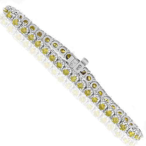 14K White Solid Gold Womens Bracelet With Yellow Diamonds 4.50 Ctw