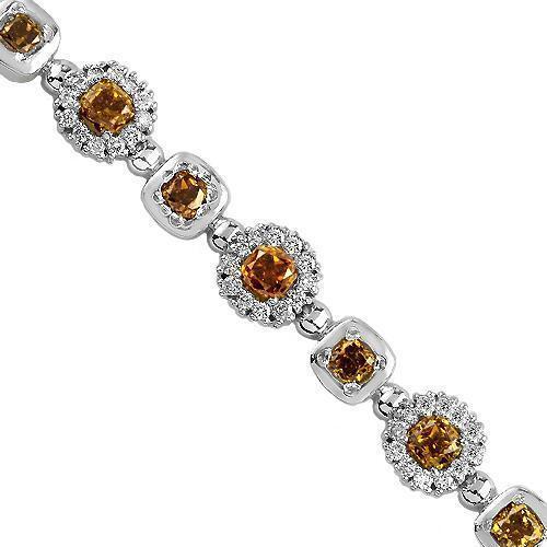 14K White Solid Gold Womens Diamond Bracelet with Orange Yellow Diamonds 3.25 Ctw