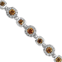 Thumbnail for 14K White Solid Gold Womens Diamond Bracelet with Orange Yellow Diamonds 3.25 Ctw