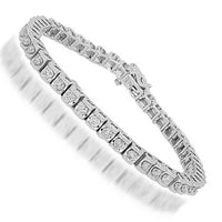 Thumbnail for 14K White Solid Gold Womens Diamond Tennis Bracelet 3.91 Ctw