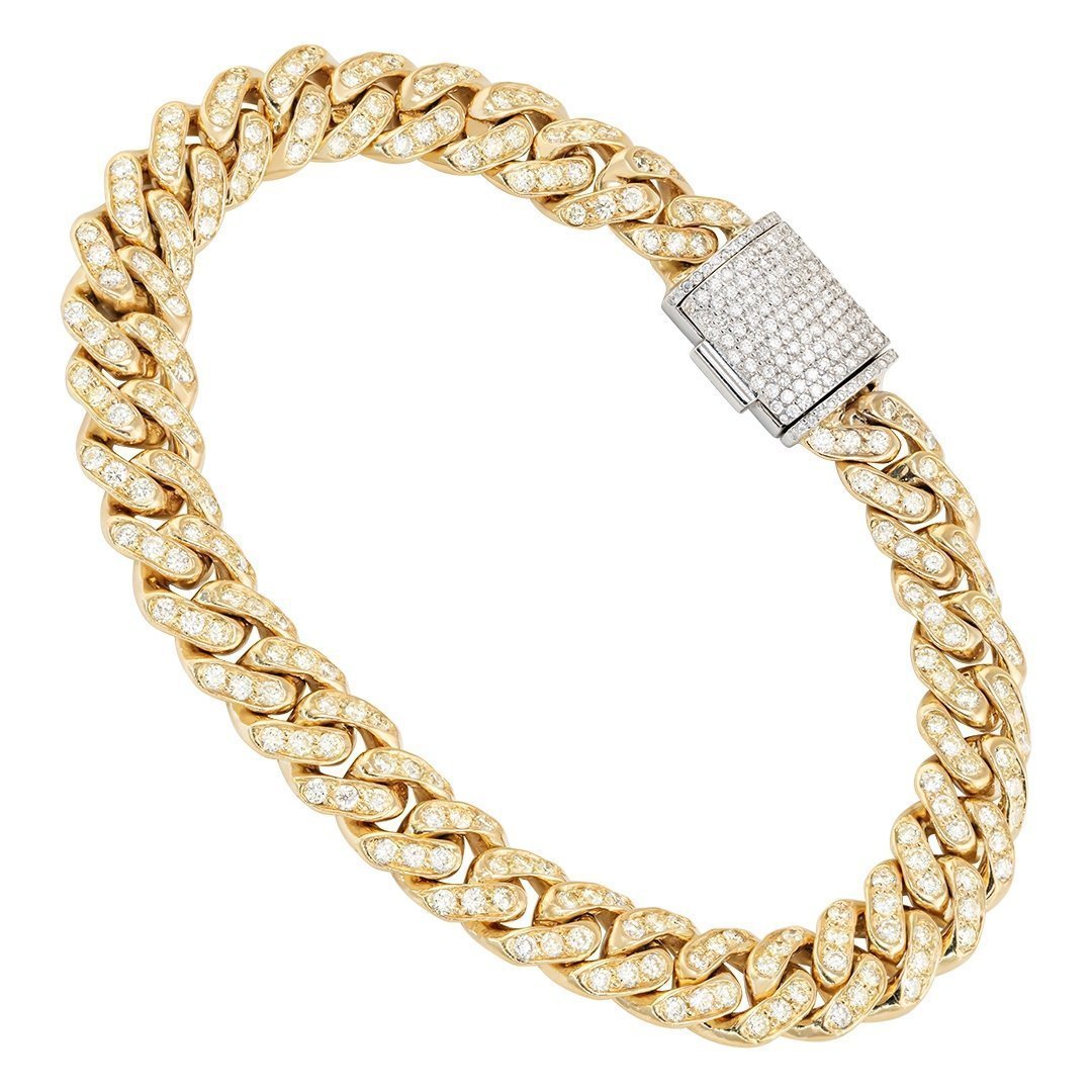14k Yellow Gold Diamond Cuban Link Bracelet 9 mm 5.37 Ctw