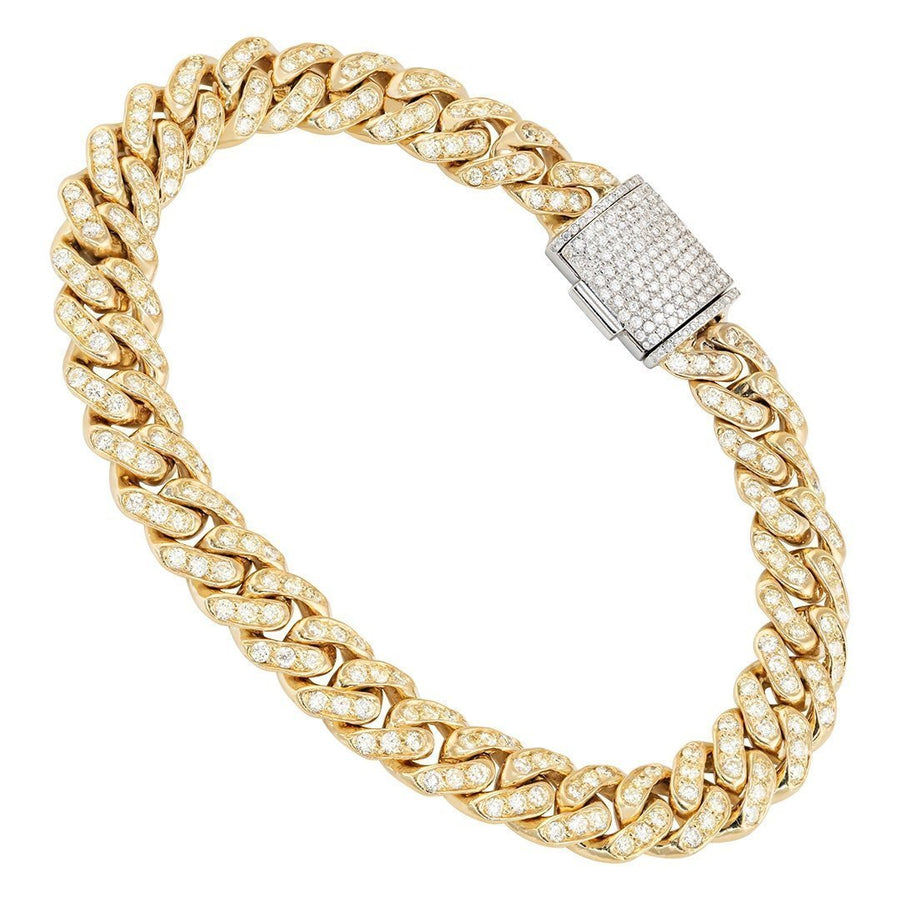 14k Yellow Gold Diamond Cuban Link Bracelet 9 mm 5.37 Ctw