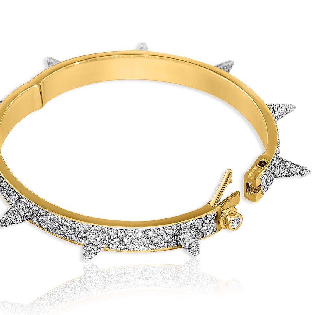 14K Yellow Gold Iced Out Spike Bracelet 8.77 Ctw