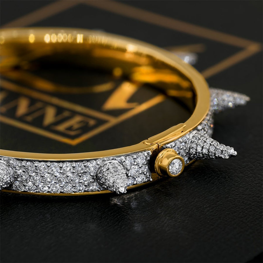 14K Yellow Gold Iced Out Spike Bracelet 8.77 Ctw