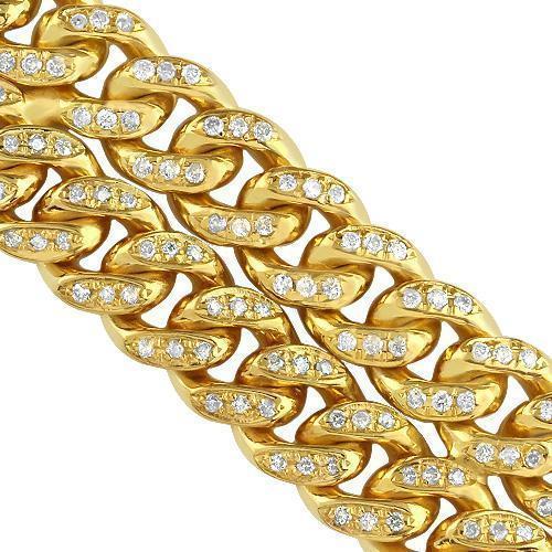 14K Yellow Gold Mens Two-Row Diamond Cuban Bracelet 8.50 Ctw