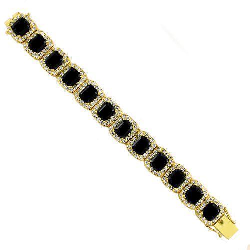 14K Yellow Solid Gold Mens Diamond Black Onyx Bracelet 56.00 Ctw
