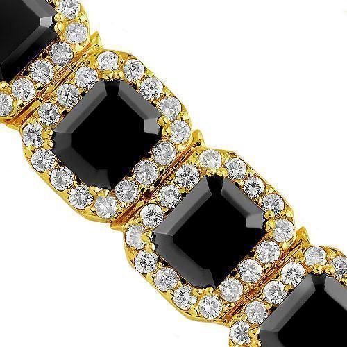 14K Yellow Solid Gold Mens Diamond Black Onyx Bracelet 56.00 Ctw