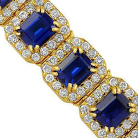 Thumbnail for 14K Yellow Solid Gold Mens Diamond Blue Sapphire Bracelet 56.00 Ctw
