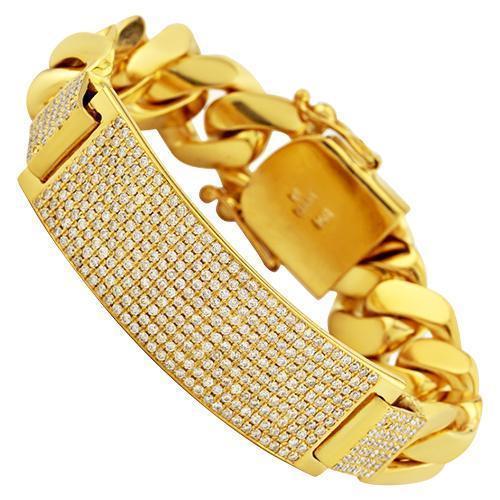 14K Yellow Solid Gold Mens Diamond Custom ID Cuban Bracelet 4.90 Ctw