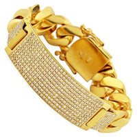 Thumbnail for 14K Yellow Solid Gold Mens Diamond Custom ID Cuban Bracelet 4.90 Ctw