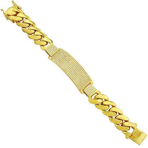 14K Yellow Solid Gold Mens Diamond Custom ID Cuban Bracelet 4.90 Ctw