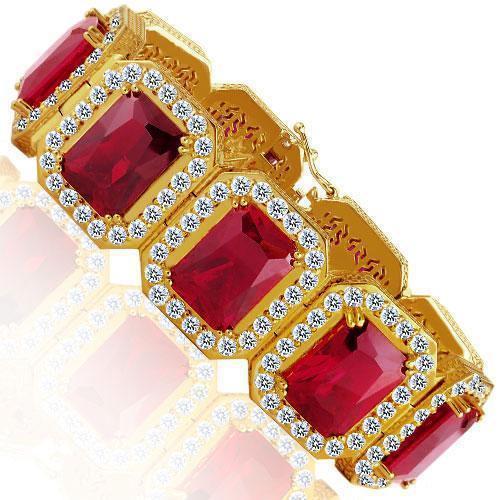 14K Yellow Solid Gold Mens Diamond Ruby Bracelet 121.5 Ctw