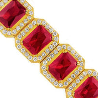 Thumbnail for 14K Yellow Solid Gold Mens Diamond Ruby Bracelet 121.5 Ctw