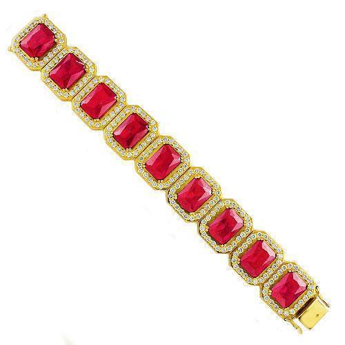 14K Yellow Solid Gold Mens Diamond Ruby Bracelet 121.5 Ctw