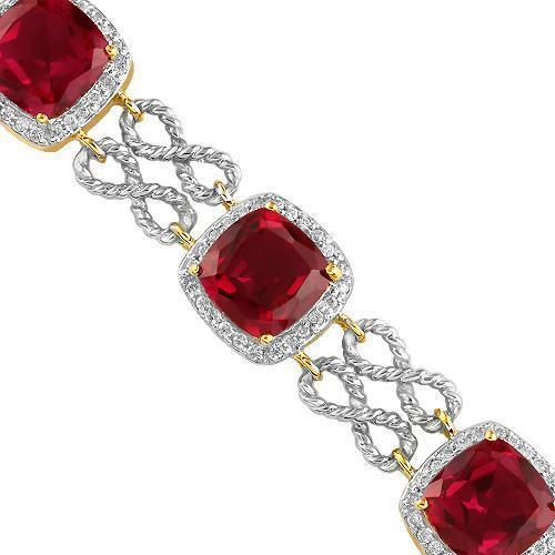 14K Yellow Solid Gold Unisex Diamond Bracelet With Semi Precious Rubies 1.25 Ctw