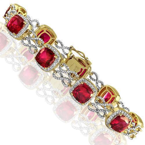 14K Yellow Solid Gold Unisex Diamond Bracelet With Semi Precious Rubies 1.25 Ctw