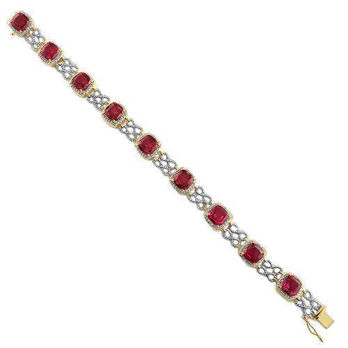 14K Yellow Solid Gold Unisex Diamond Bracelet With Semi Precious Rubies 1.25 Ctw