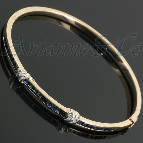 14K Yellow Solid Gold Womens Diamond Sapphire Bangle Bracelet 2.85 Ctw