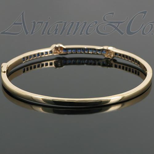 14K Yellow Solid Gold Womens Diamond Sapphire Bangle Bracelet 2.85 Ctw