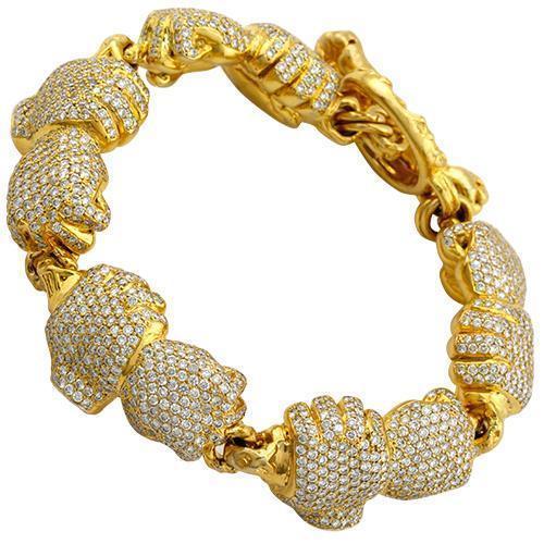 18K Yellow Solid Gold Mens Custom Boxing Glove Bracelet 17.50 Ctw