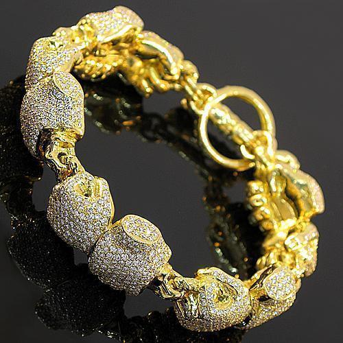 18K Yellow Solid Gold Mens Custom Boxing Glove Bracelet 17.50 Ctw