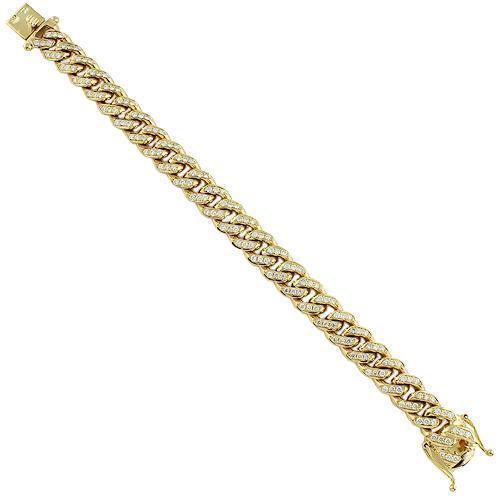 18K Yellow Solid Gold Mens Diamond Pave Set Cuban Bracelet 8.00 Ctw