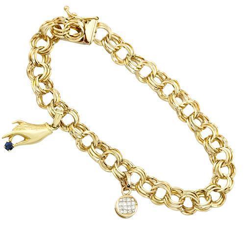 Diamond Charm Bracelet in 14k Yellow Gold 8.2mm 0.25 Ctw