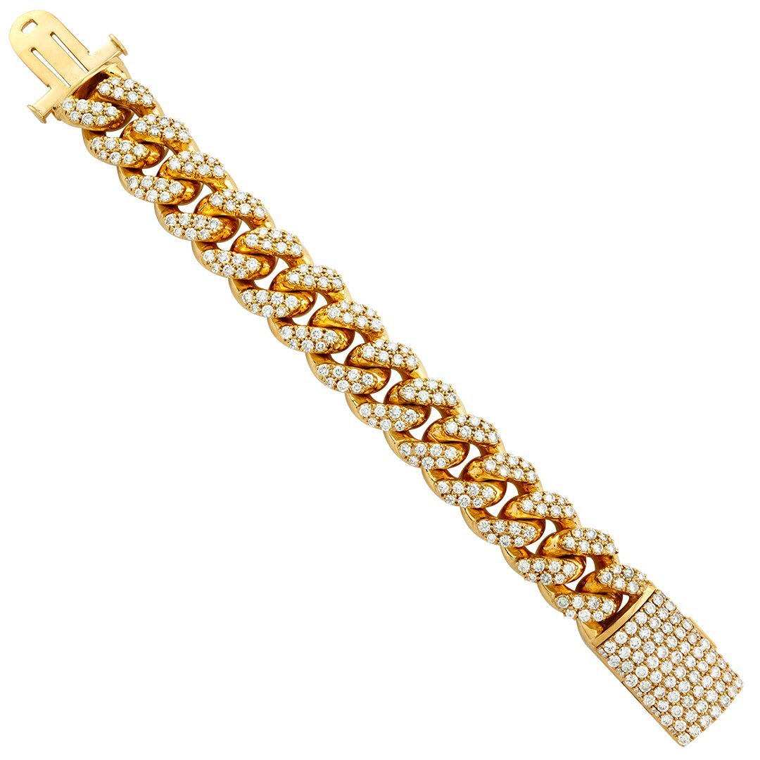 Diamond Cuban Link Bracelet in 14k Yellow Gold 23 mm 25.04 Ctw