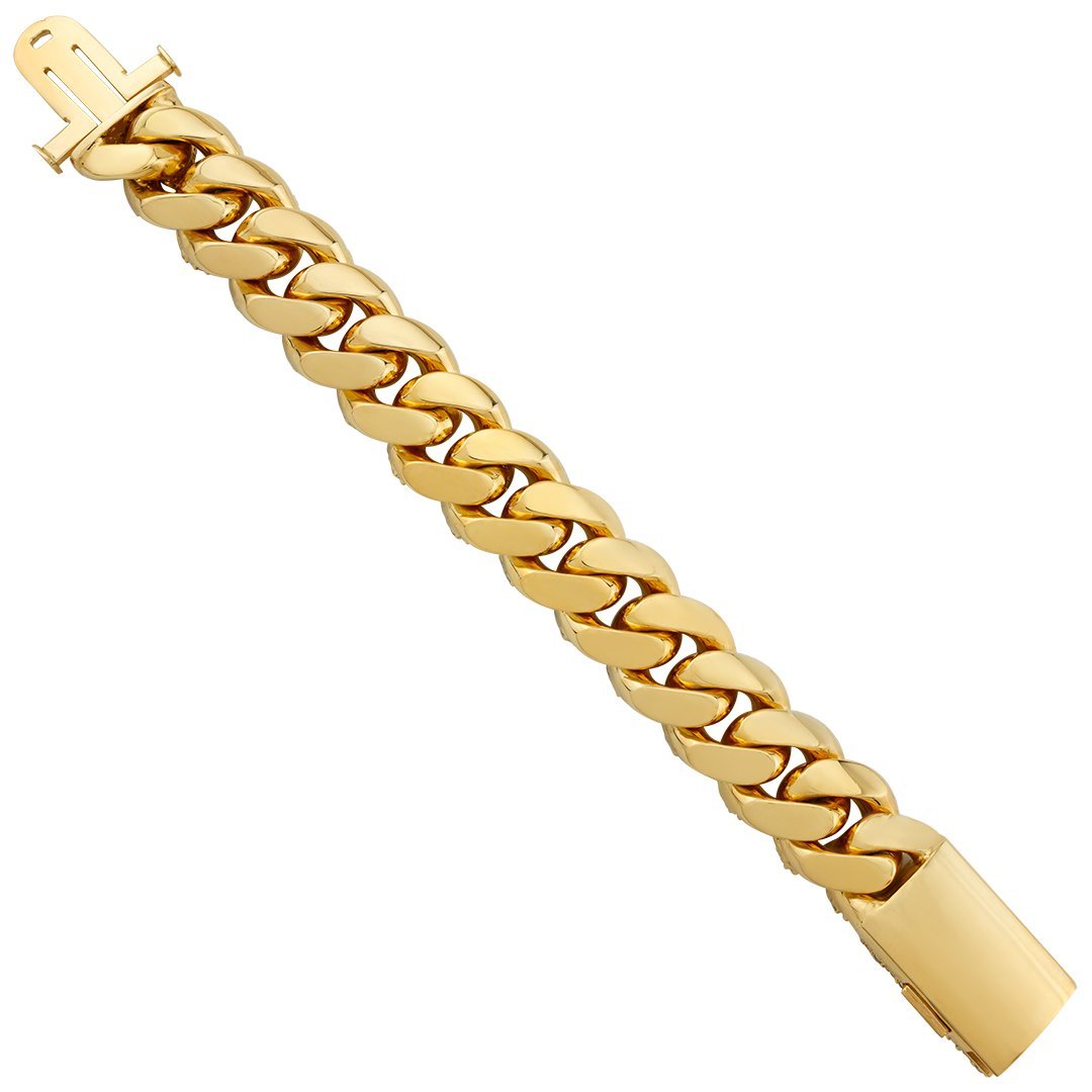 Diamond Cuban Link Bracelet in 14k Yellow Gold 23 mm 25.04 Ctw