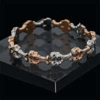 Thumbnail for 14k Two Tone Gold Diamond Skulls Bracelet 8.18 Ctw