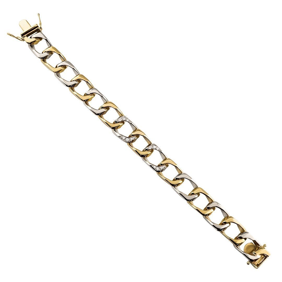 Diamond Square Curb Bracelet in 14k Two Tone Gold 12 mm 0.25 Ctw