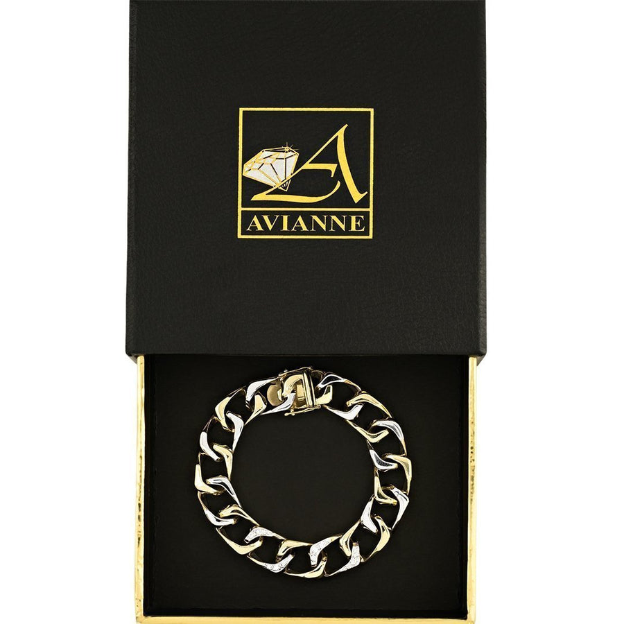 Diamond Square Curb Bracelet in 14k Two Tone Gold 12 mm 0.25 Ctw