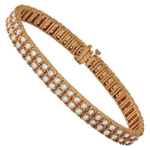 Diamond Two Row Tennis Bracelet in 14k Rose Gold 8 Inches
