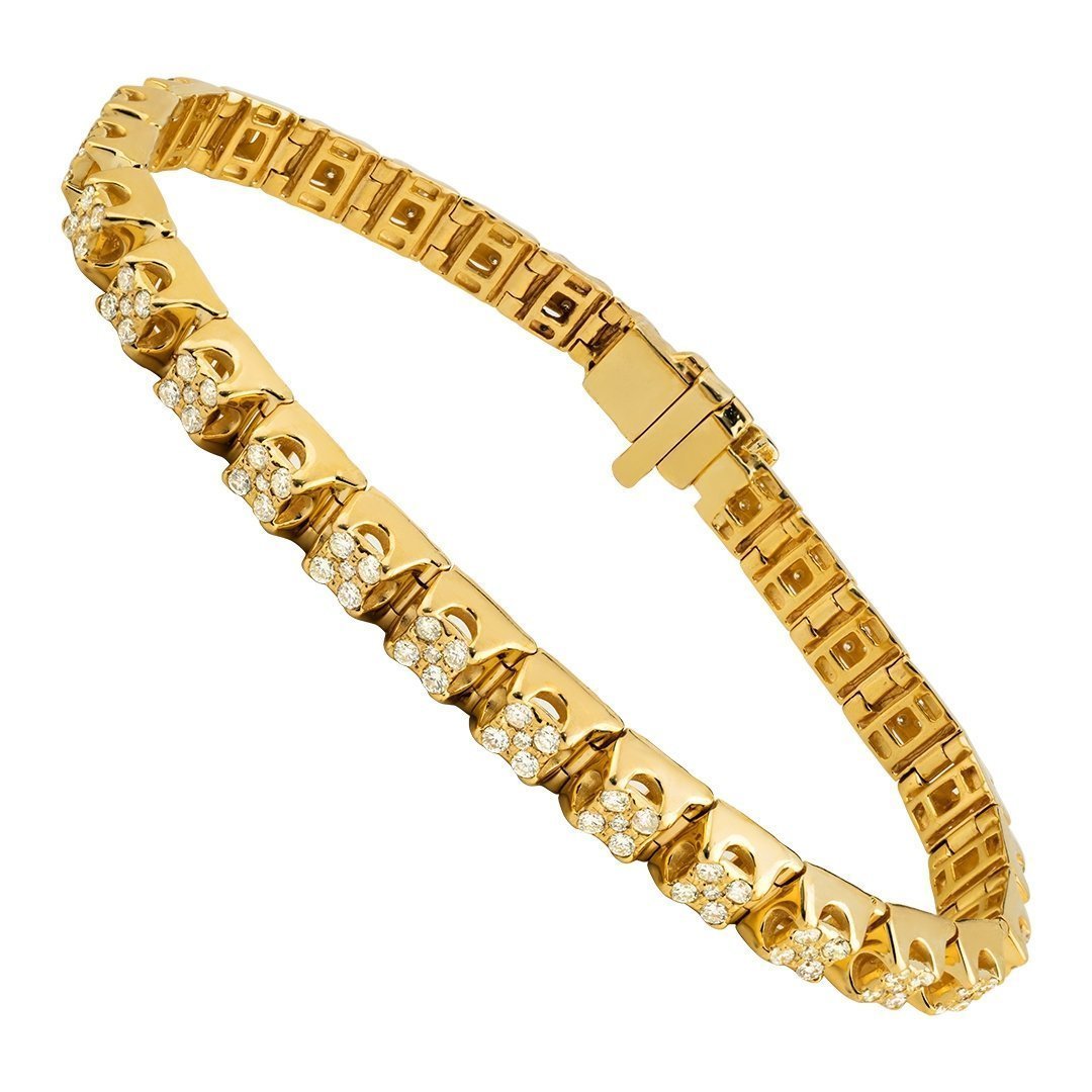 Five Diamond Each Link Tennis Bracelet in 14k Yellow Gold 7 mm 3.50 Ctw