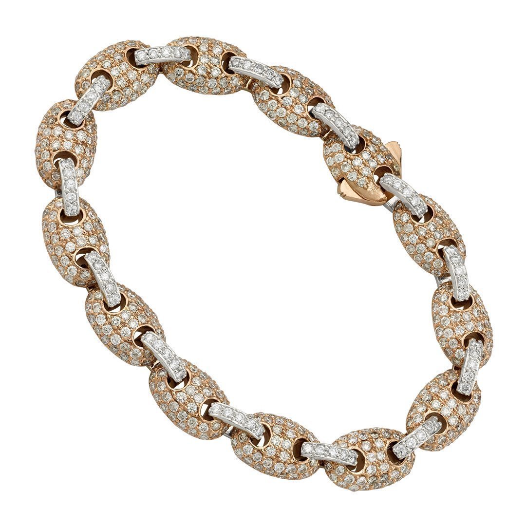 Puff Link Diamond Bracelet in Two Tone 14k Gold 9.5mm 10 Ctw