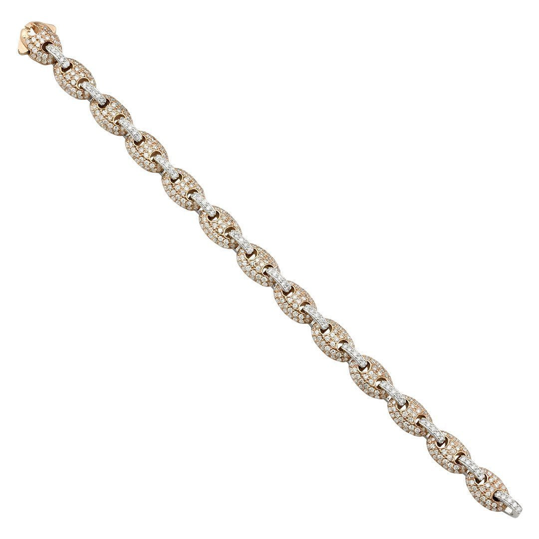 Puff Link Diamond Bracelet in Two Tone 14k Gold 9.5mm 10 Ctw