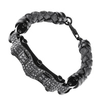 Thumbnail for Black Stainless Steal Leather Black Diamond Bracelet 4.5 Ctw