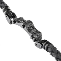 Thumbnail for Black Stainless Steal Leather Black Diamond Bracelet 4.5 Ctw