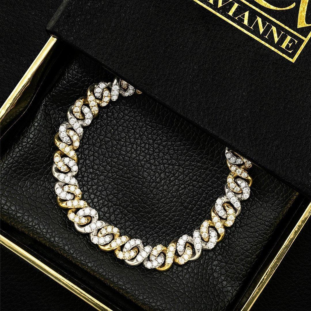 Two Tone Gold Diamond Infinity Cuban Link Bracelet 9 mm 7 Ctw