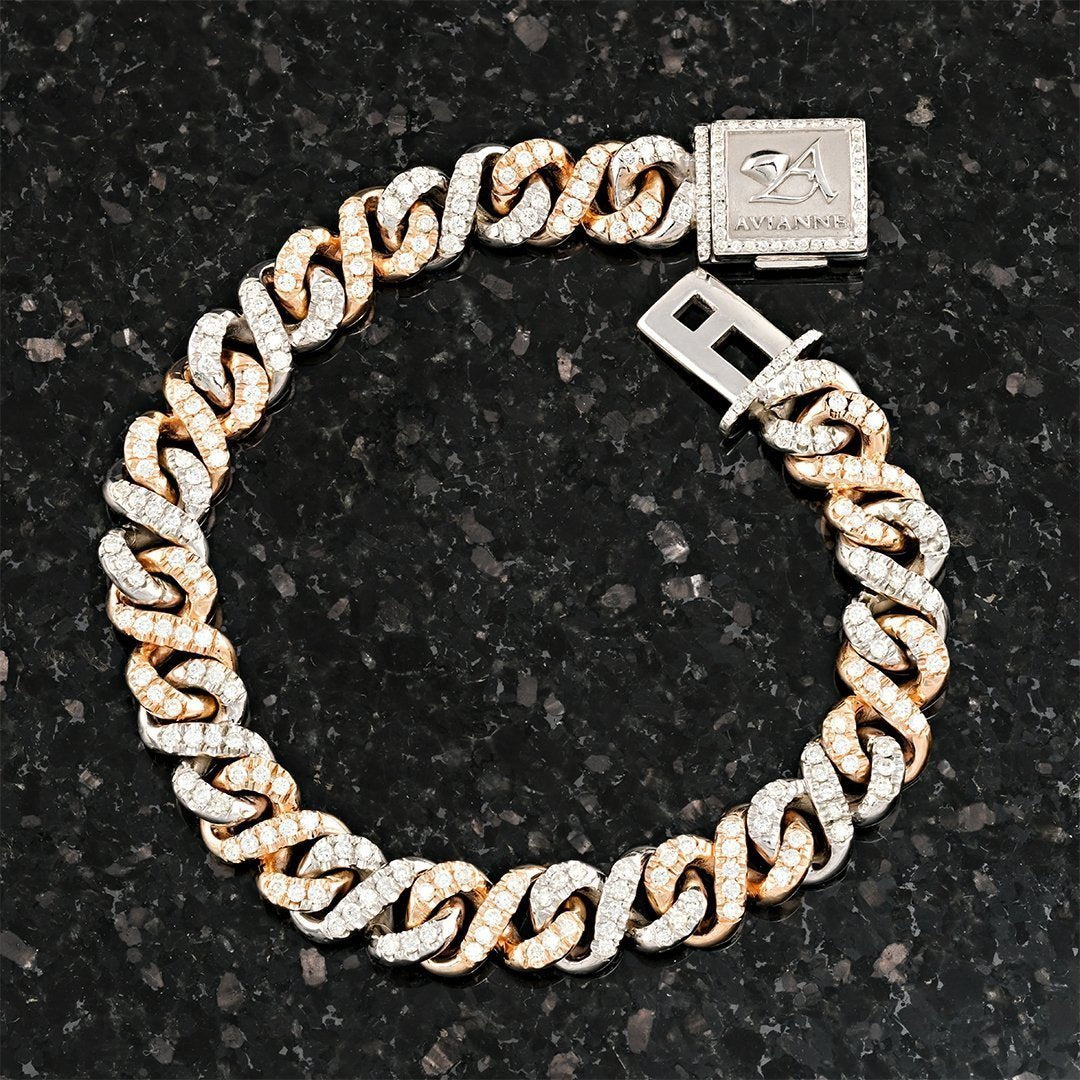 Two Tone Gold Diamond Infinity Link Bracelet 9 mm 3 Ctw