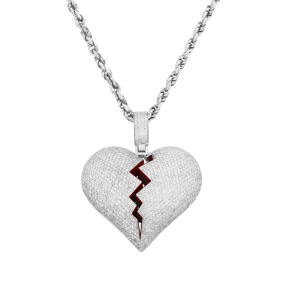 14k Iced Out Broken Heart Pendant