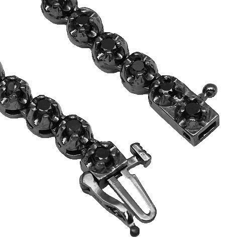 10K Gold Black Rhodium Plated Mens Black Diamond Tennis Chain 14.80 Ctw