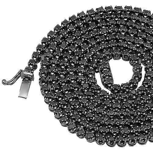 10K Gold Black Rhodium Plated Mens Black Diamond Tennis Chain 24.11 Ctw